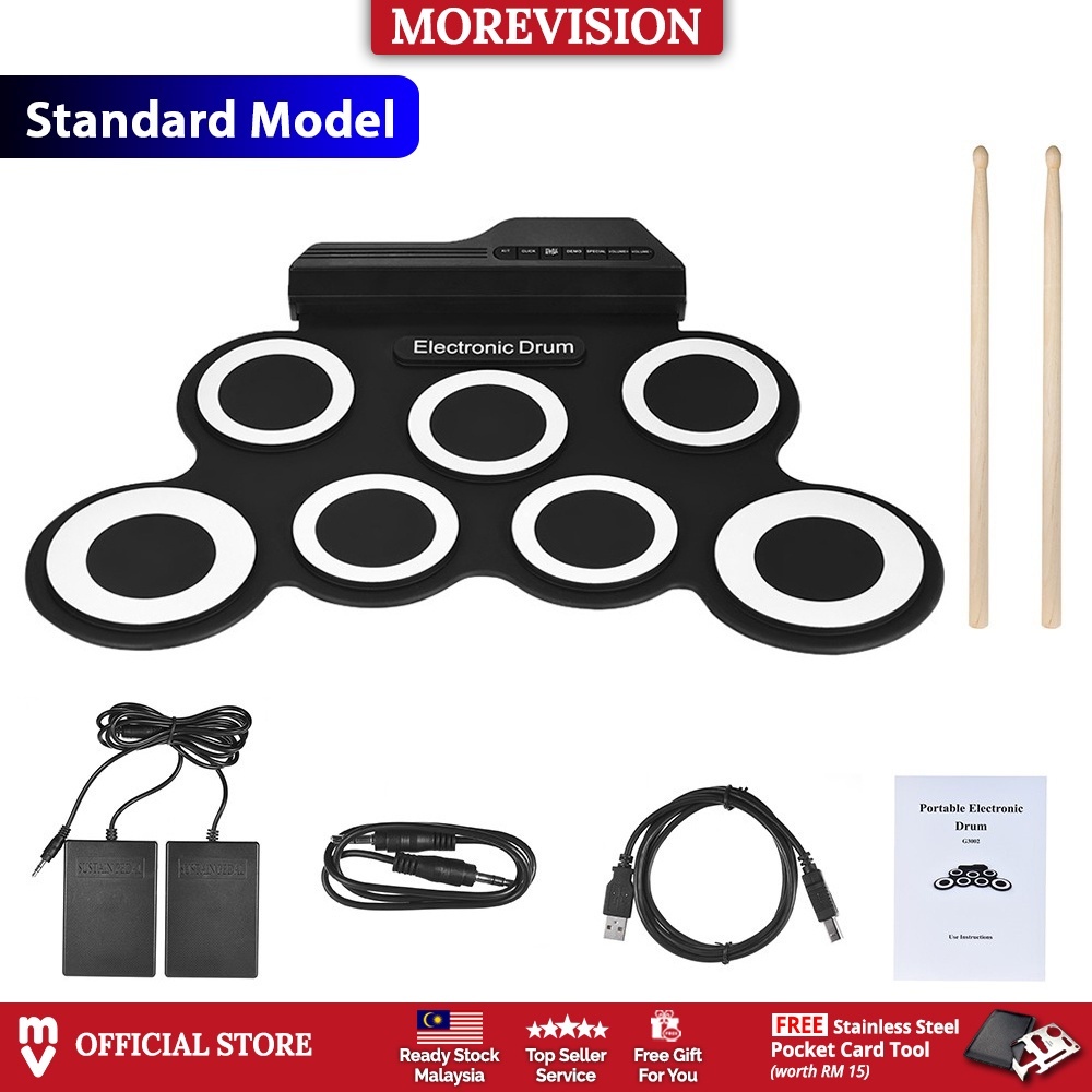 Electronic Drum Set USB Roll-Up Silicon Drums Pad Digital Foldable Electric Portable Compact Size Kit Hand Practice