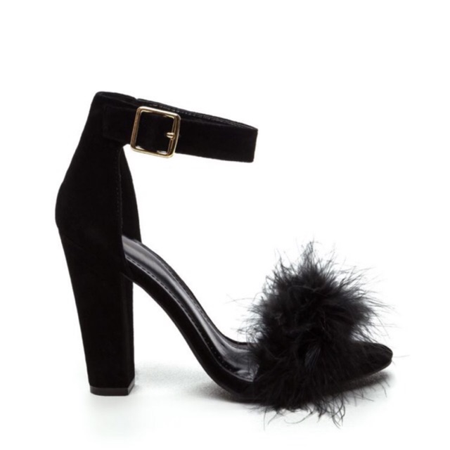 feather chunky heels