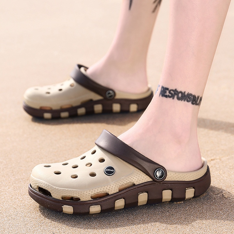 2021 summer two-wear slippers men's non-slip fashion outer wear sandals and slippers beach shoes couples Korean version men's hole shoes