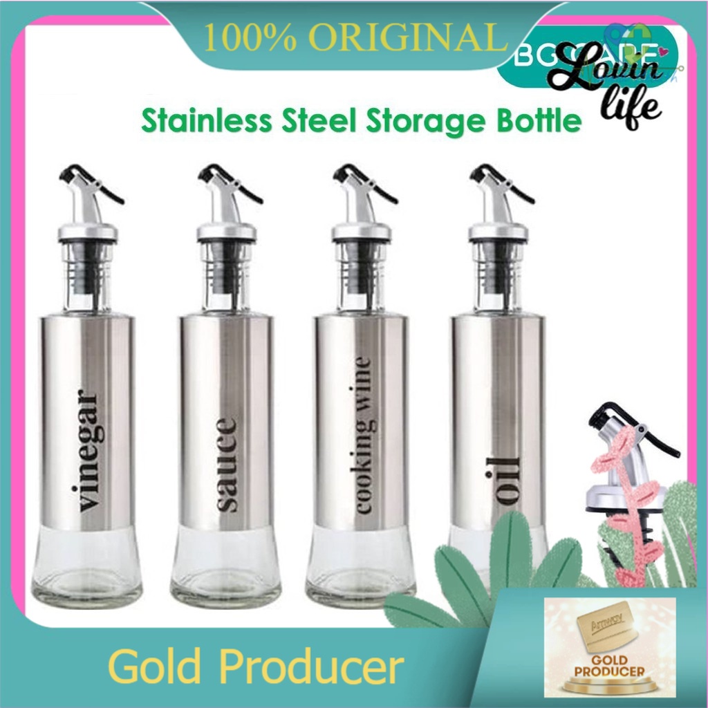 Glass Stainless Steel Oil Dispenser for Kitchen Vinegar bottle sauce