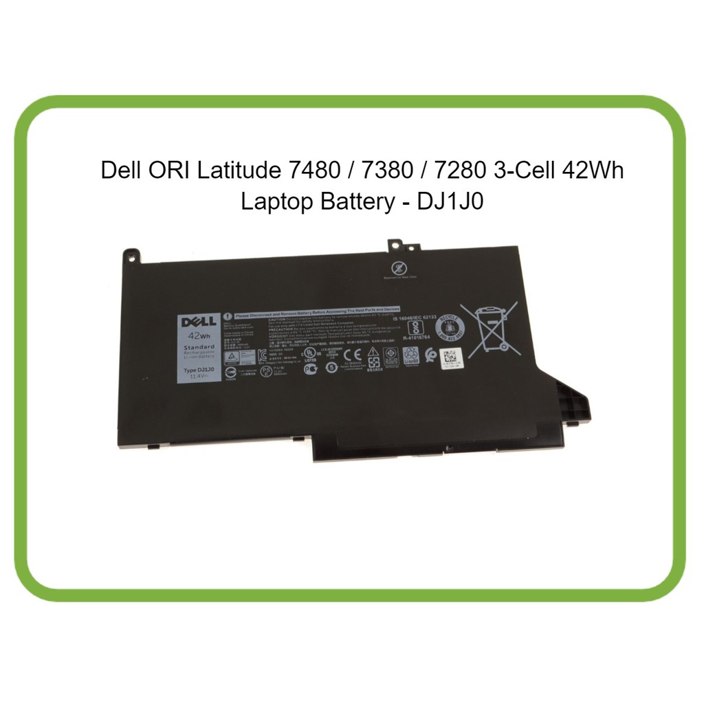 Dj1j0 Dell Ori Latitude 7480 7380 7280 3 Cell 42wh Laptop Battery