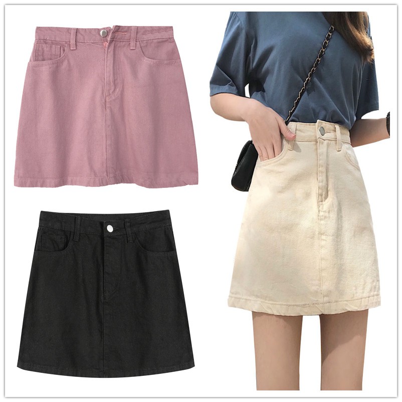 ladies pink denim skirt