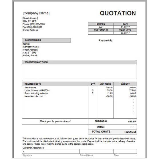 [#07] Price Quotation Excel Template / Template Excel Quotation Harga