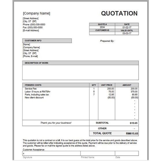 [#07] Price Quotation Excel Template / Template Excel Quotation Harga ...