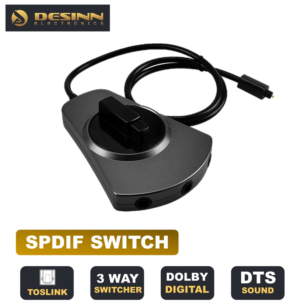 DESINN 3 Way Digital SPDIF Toslink Optical Audio Switch Selector 1 in 3