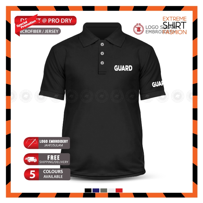 Microfiber Polo T Shirt Sulam Guard Security Mall Company Factory Baju Lelaki Office Service Uniform Embroidery Jahit