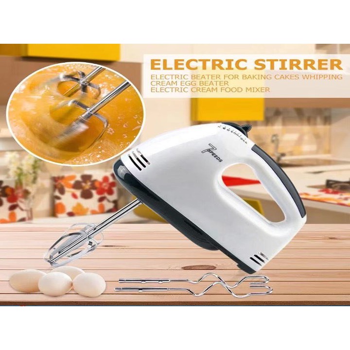 [✔]7-Speed Egg Beater Hand Mixer Stainless Steel Chrome Dough Flour Baking Whisk Mesin Pengadun Tepung