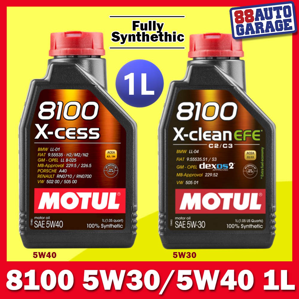 Motul Fully Synthetic 8100 Xcess 5W40 8100 Xclean EFE 5W30 (1L
