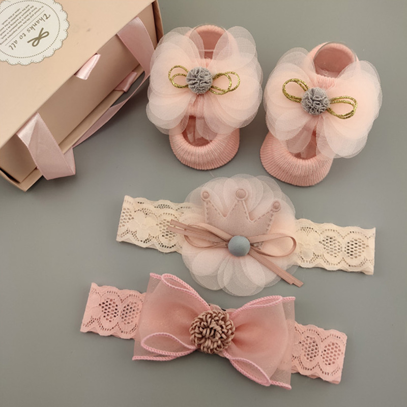 3Pcs/Set Lace Flower Baby Girl Headband Socks Set Crown Bows Newborn Headbands Hair Accessories