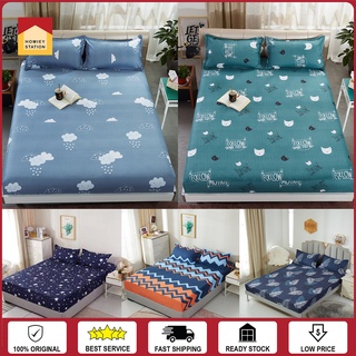 Premium Cotton Single/Queen/King Cadar Getah Keliling Bedsheet Sarung Tilam Pillow Case Bolster Case Cadar Murah