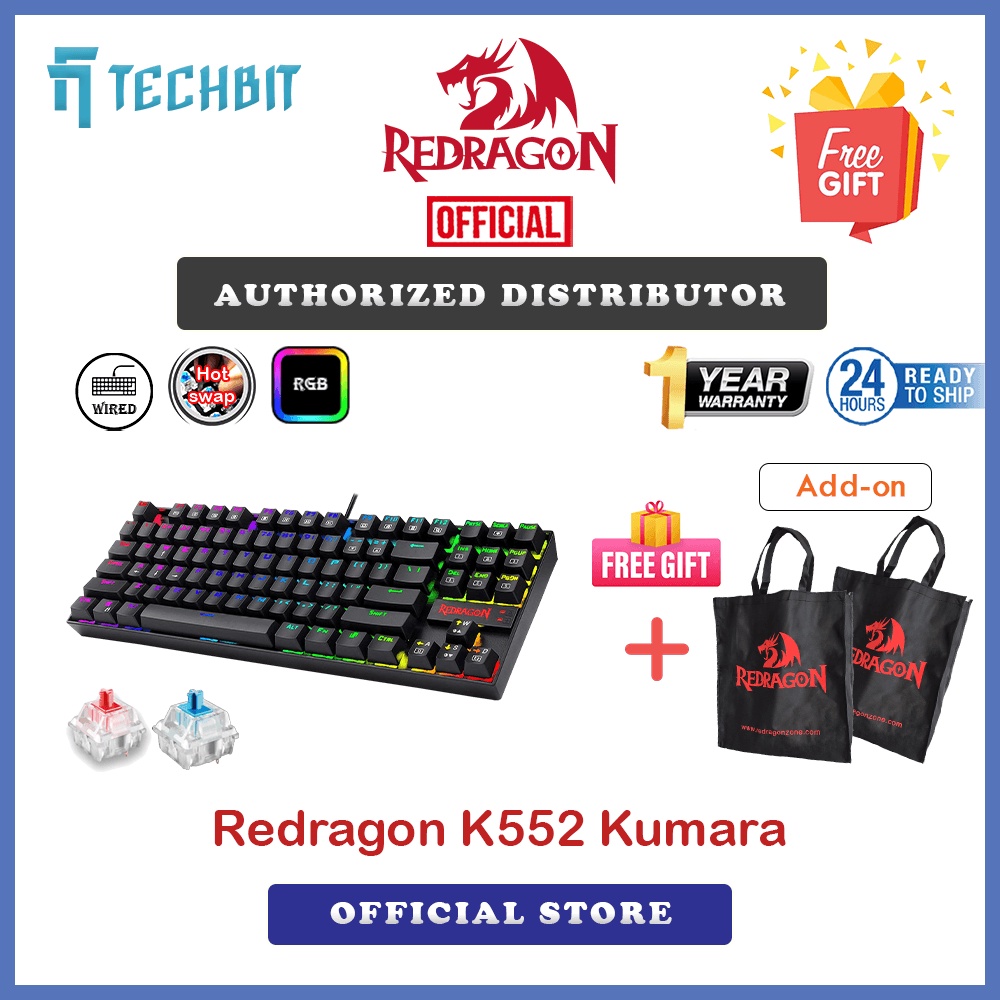 Redragon K552 Kumara Hot swappable RGB Mechanical Keyboard 87 Keys TKL
