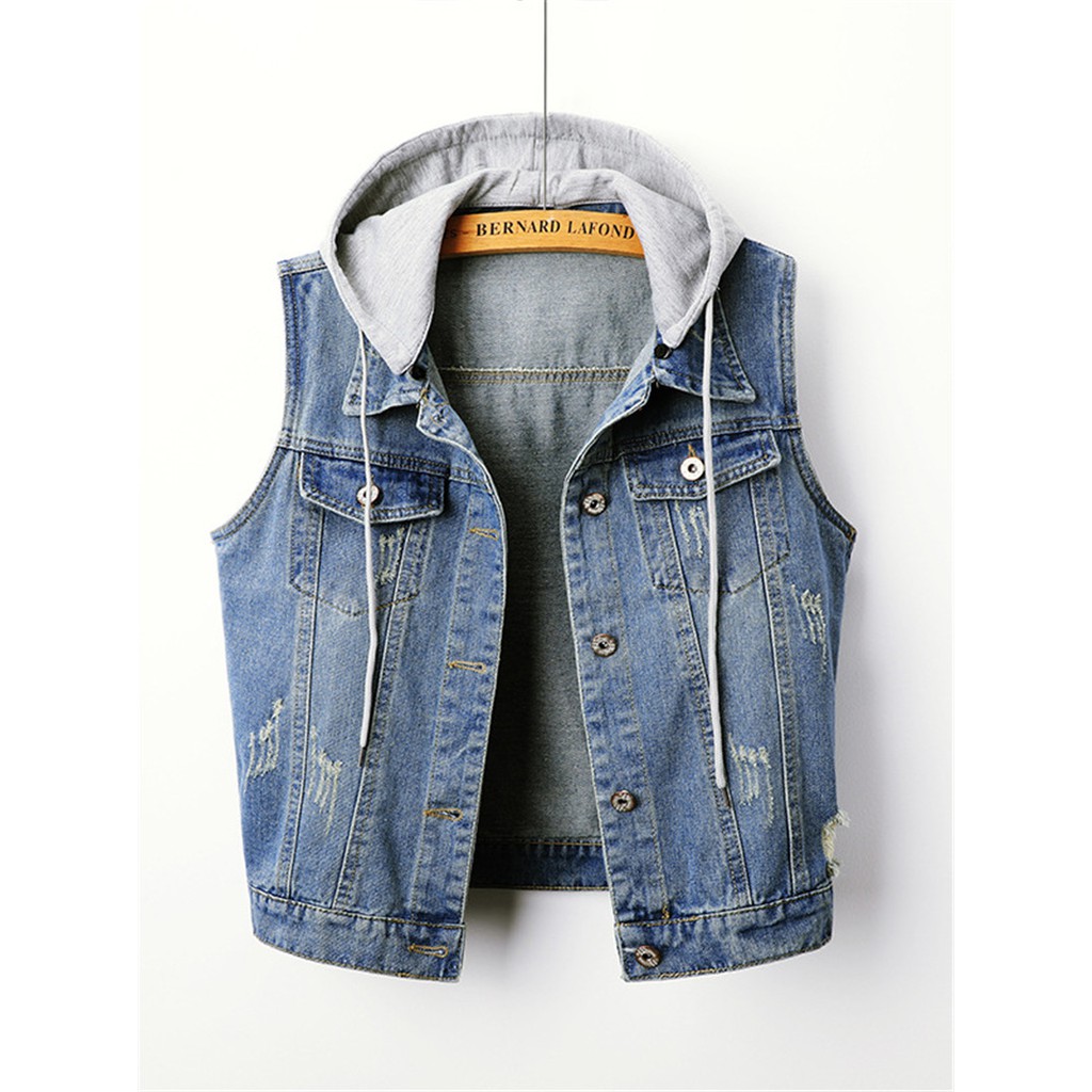 hooded denim vest womens