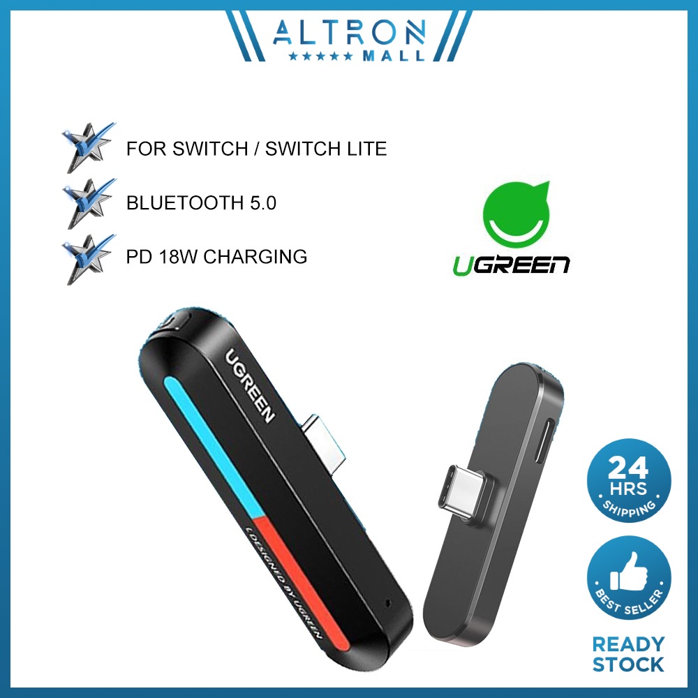 UGRREN Type C Bluetooth 5.0 Audio Transmitter Wireless Low Latency Adapter 18W Fast Charge Nintendo Switch