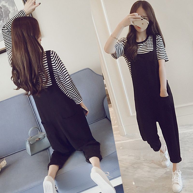 S214 - Korean Fashion Stripe T + Long Jumpsuit (M Size)