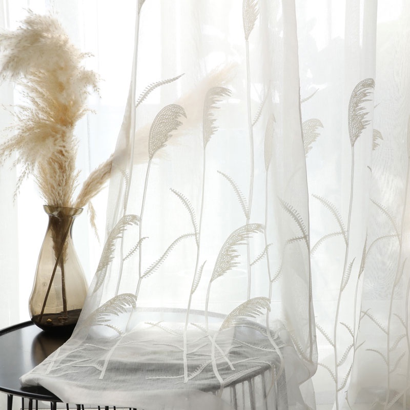 Reed Flower White Tulle Curtain for Living Room Sheer Window Curtains