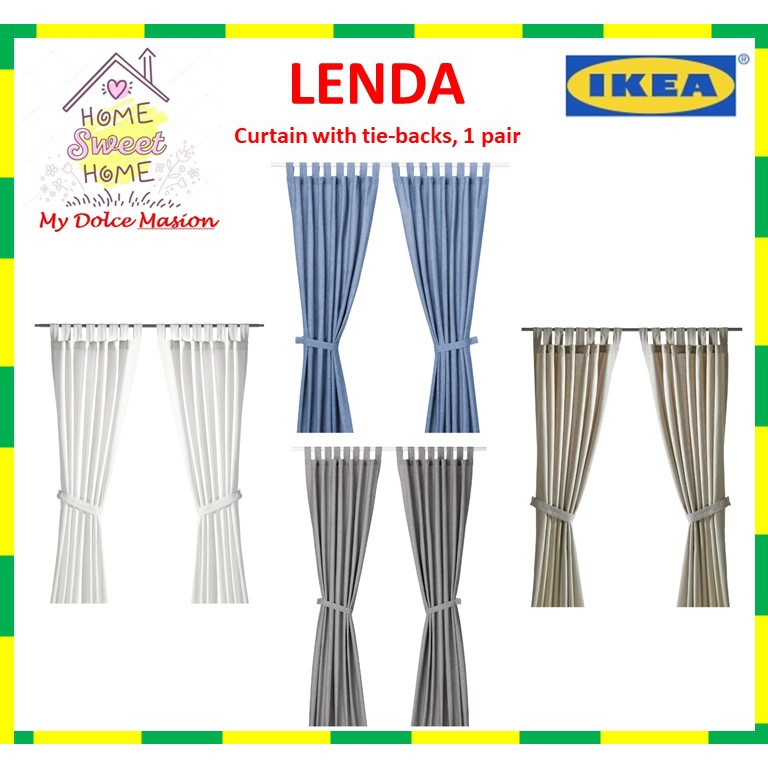 1 K E A Lenda Curtains With Tie Backs White Bright Blue Light