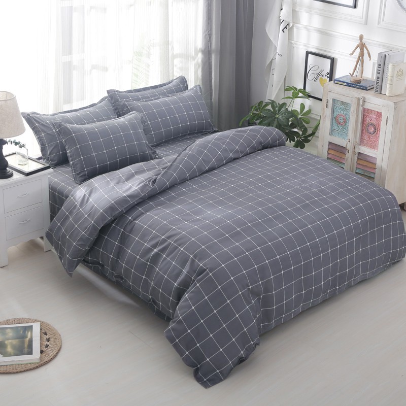 Brief Style Grey Plaid Quilt Cover Bedding Set 4seasons For Men