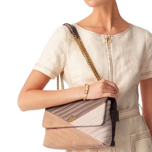 Rw New🎀Tory burch Kira Chevron Mixed Materials Flap Shoulder Bag | Shopee  Malaysia
