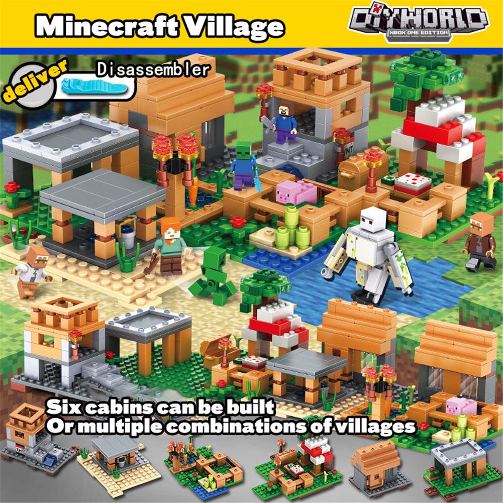 Minecraft Building Block Set Lego Sets My World Building Blocks Village City Tree House Minecraft Ingles Waterfall New Farm House Grophic My Shopee Malaysia