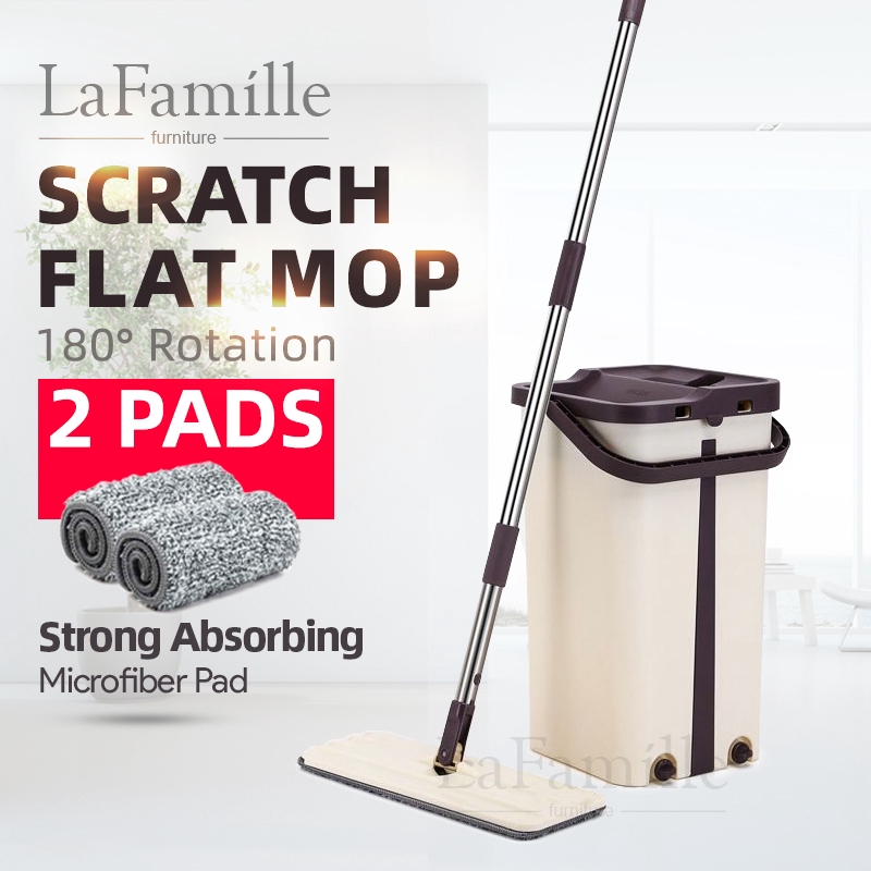 LaFamille Easy Clean Scratch Magic Flat Spin Mop Dual Functional Mop