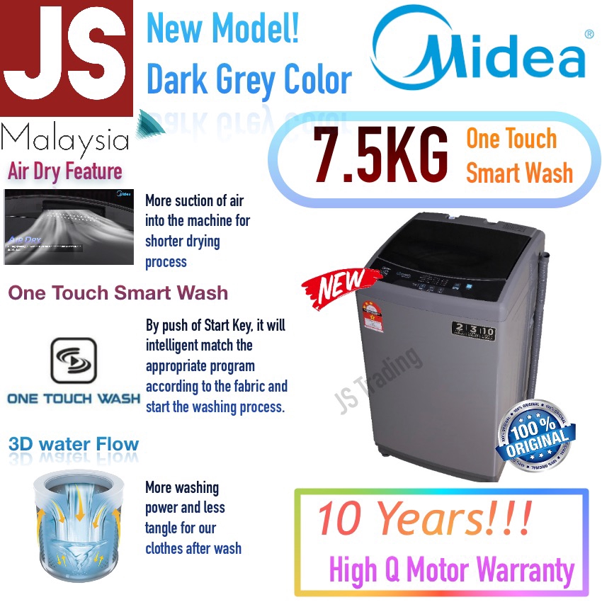 [JNT] Midea Washing Machine 7.5KG Washer With Air Dry MFWEC750 [OLD