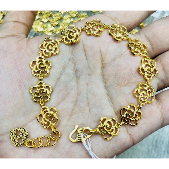 Raya Sale Rantai Tangan Bunga Stamping Emas 916 Tulen Shopee Malaysia