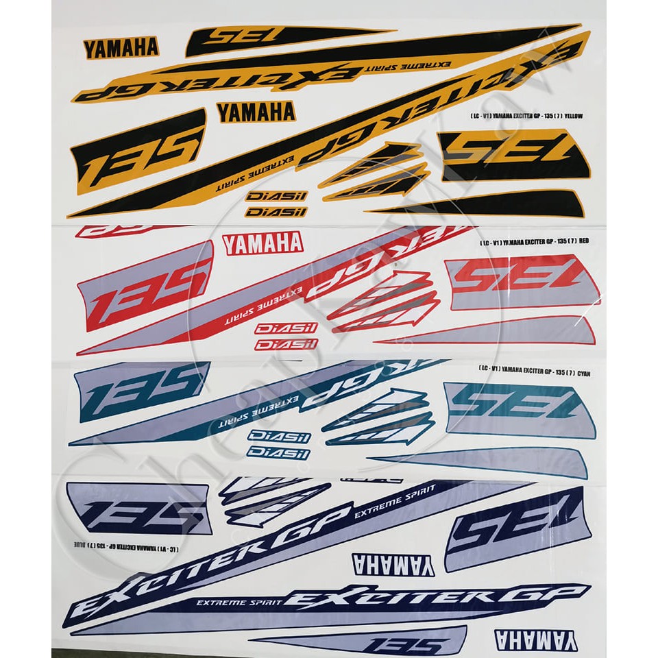 Lc135 V1 Yamaha Exciter Gp 135 7 Body Cover Set Stripe Sticker Yellow Red Cyan Blue Clear Transparent Shopee Malaysia