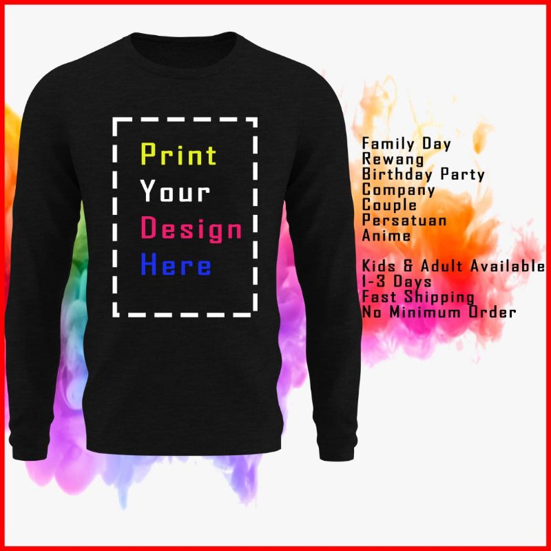 (No Minimum Order) Custom Tshirt Print Long sleeve Cotton 100 Premium