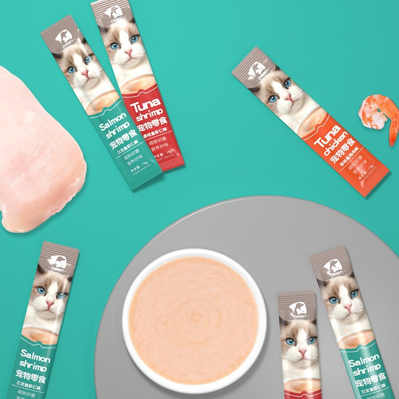 Makanan Kucing 15g【Ready Stock】Cat Stick/Cat Snack/Cat Treats/Cat Wet Food/Cat food/PEIEN Salmon Tuna Shrimp Chicken