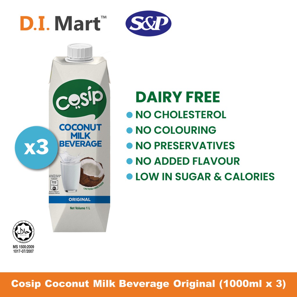 Cosip Coconut Milk Beverage LOW GI/ ORIGINAL Minuman Susu Kelapa ASLI (1L/ 1000ml x3) Shopee