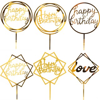 Round Square Shape Acrylic Happy Birthday Cake Topper Decoration