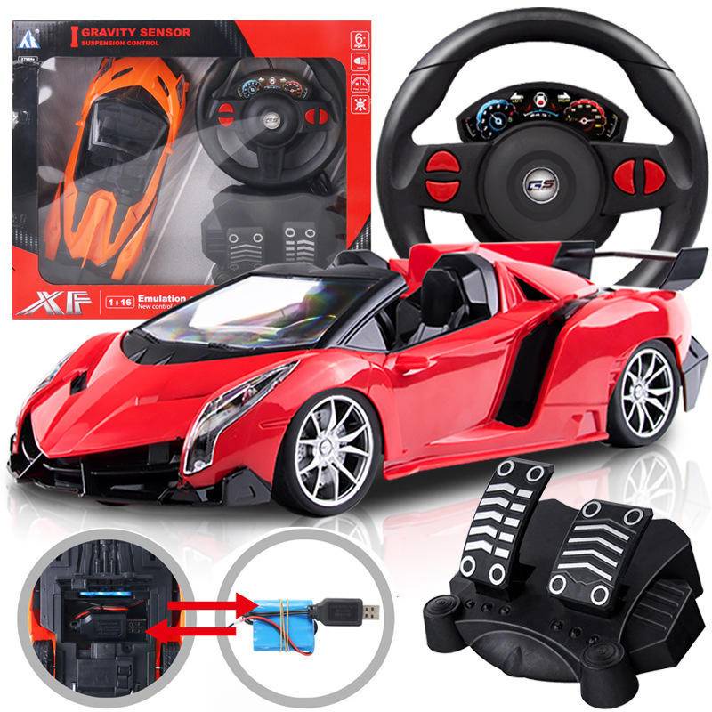 Kids Remote Control Car Racing Model Toys With Steering Wheel Gravity  Induction And Foot Pedal Red Orange Blue | Shopee Malaysia