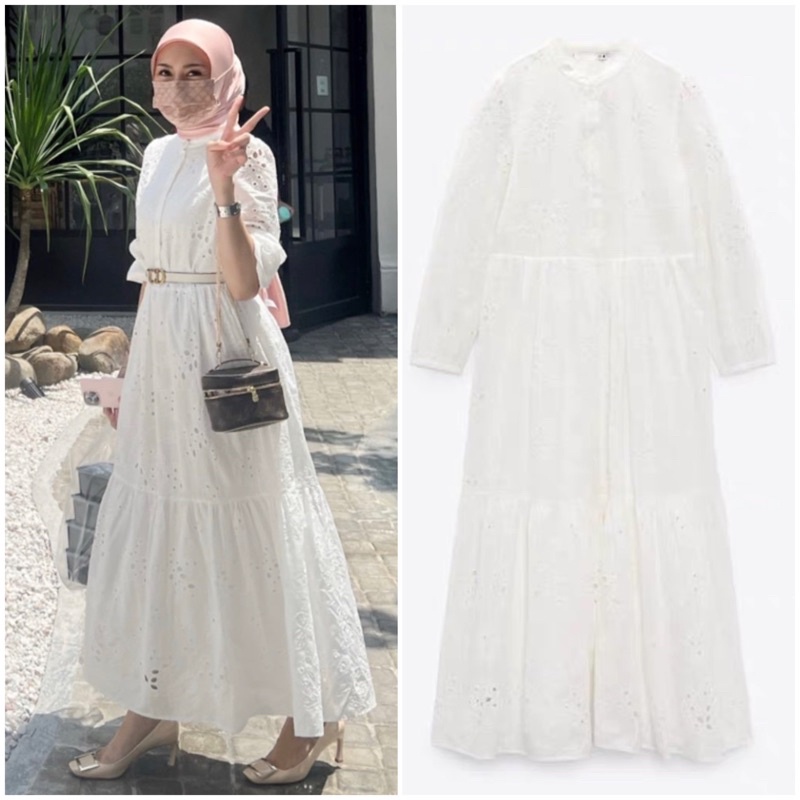 DRESS COTTON ZARA INSPIRED BUNGA SULAM WHITE COLOUR ( label zara )