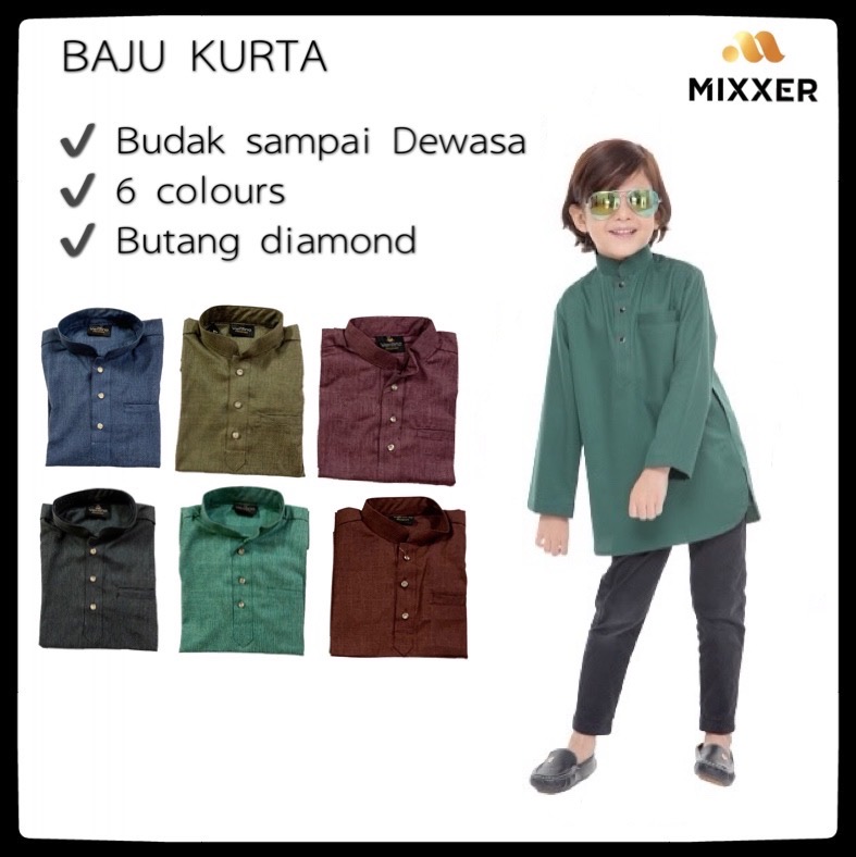 KURTA RAYA BUDAK DAN DEWASA LELAKI MUSLIMAH TANPA KOLAR LENGAN PANAJANG COTTON 2