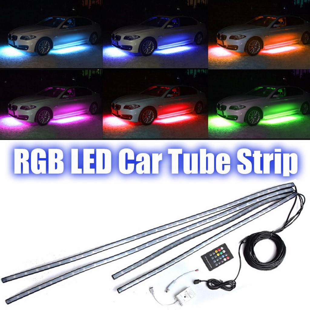 6Pcs 8 Color LED Strip Under Car Tube underglow Underbody System Neon Lights Kit 