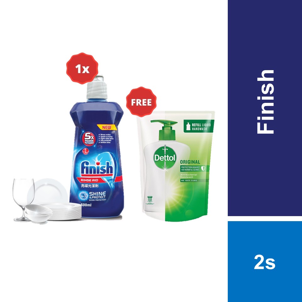 [Buy 1 Free 1] Finish Rinse Aid Shine & Dry Dishwasher Cleaning 500ml