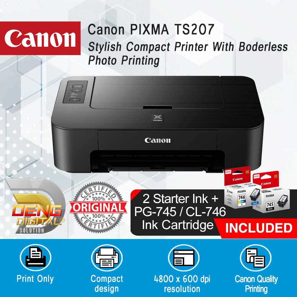 PIXMA TS207 Stylish and Compact Printer with LowCost Cartridges (Print Only) Shopee Malaysia