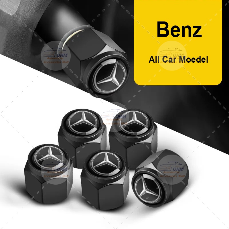 Premium Essential Benz 5Pcs Valve Metal Tyres Tire Caps Anti-theft Air Dust Stems Cover W202 W204 AMG E300L C-Class C... - Image 2