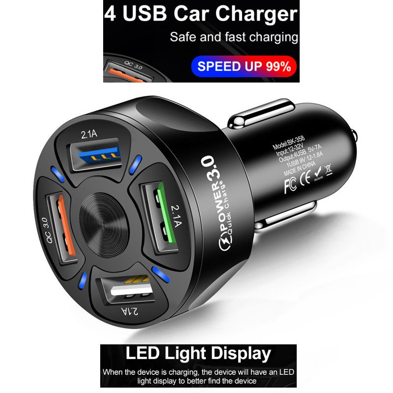 ReadyStock‍‍♂️ 4 Port In Car Charger Qualcomm Quick Charge QC 3.0 USB Fast Charging Universal Bus Truck Taxi Van