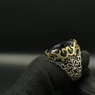 BUATAN TURKI ORIGINAL Cincin Perak Batu Onyx Lelaki Perak Buatan Tangan