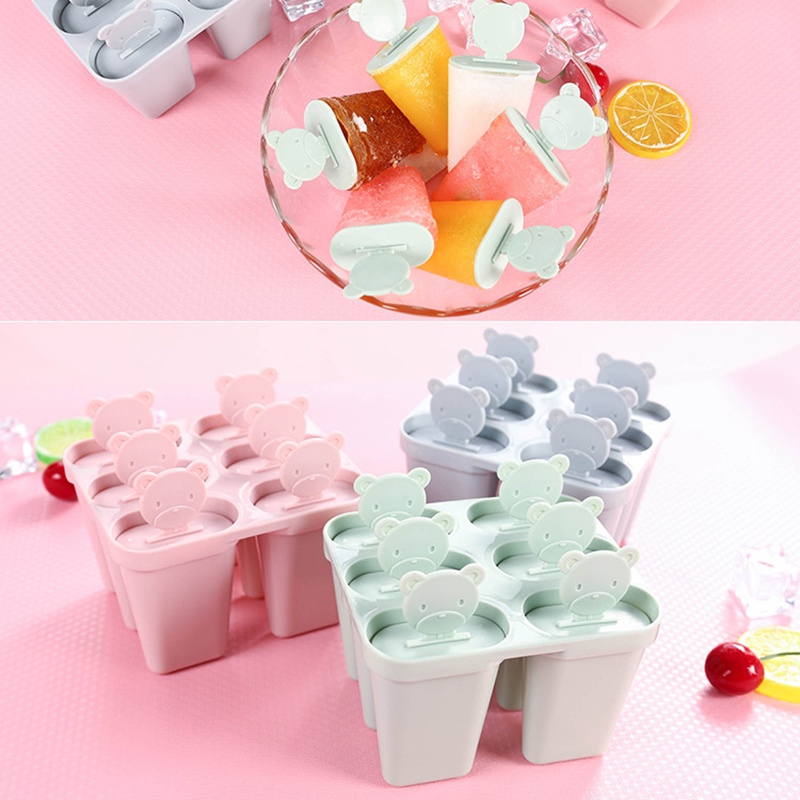 Homemade DIY Ice Lolly Molds Popsicle Moulds with Cute Bear Stick Yogurt Ice Cube Maker Box Fridge Frozen Ice Cream Tools