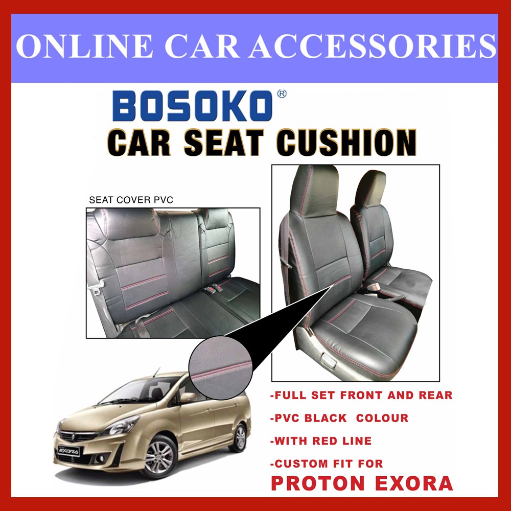 Proton Exora (Back Seat One Piece) - Custom Fit OEM Car Seat Cushion Cover PVC Black Colour Shining With Red Line