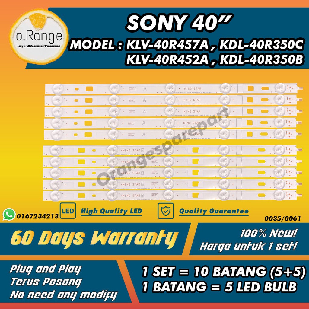 KLV-40R452A / KLV-40R457A / KDL-40R350C / KDL-40R350B SONY 40" LED TV BACKLIGHT (LAMPU TV) LED TV BACKLIGHT 40R452A