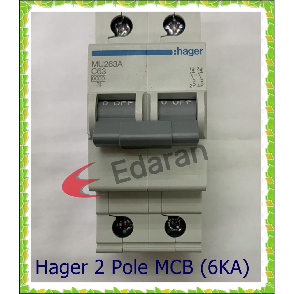 Hager Mu263a 2 Pole Mcb 63a 6ka C Curve Sirim Approve Shopee Malaysia