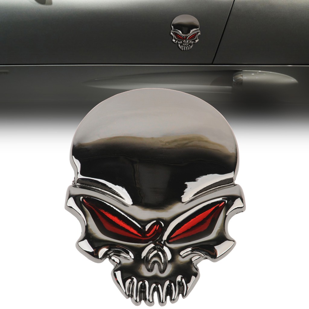 Gloss Black 3d Motorcycle Metal Skull Bone Devil Emblem Badge Sticker Decal Litasteful Shopee Malaysia
