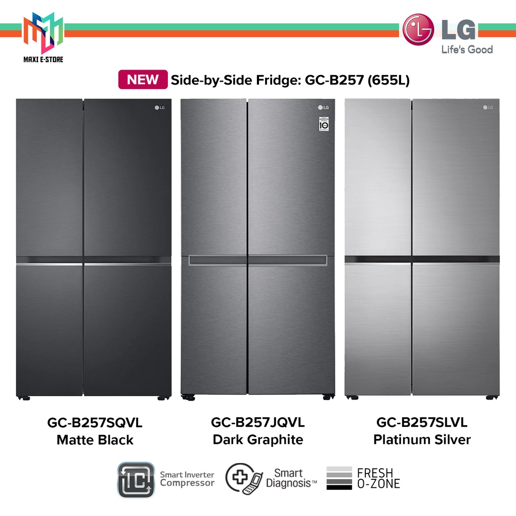 LG GCB257 Side by Side Fridge Refrigerator Smart Inverter (655L) GCB257JQYL/GCB257SLVL