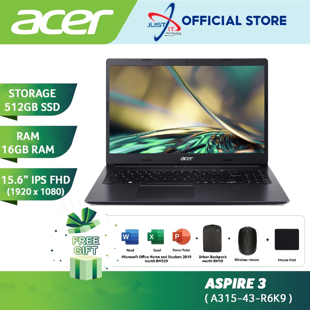 Acer Aspire 3 - A315-43-R6K9 / A315-43-R4QU LAPTOP  (RYZEN/7-5700U/16GD4/512SSD/WIN11H/WITH/OFFICE/OPI) | Shopee Malaysia