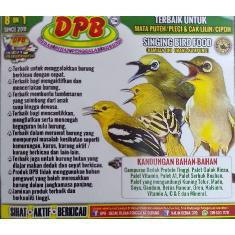 Buy Dedak Burung Mata Putih Cak Lilin Penggalak Dpb Seetracker Malaysia