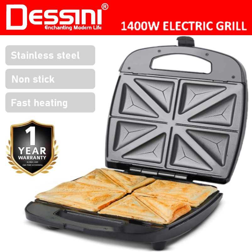 DESSINI Double Sided Electric Waffle Sandwich Maker Toaster Barbecue