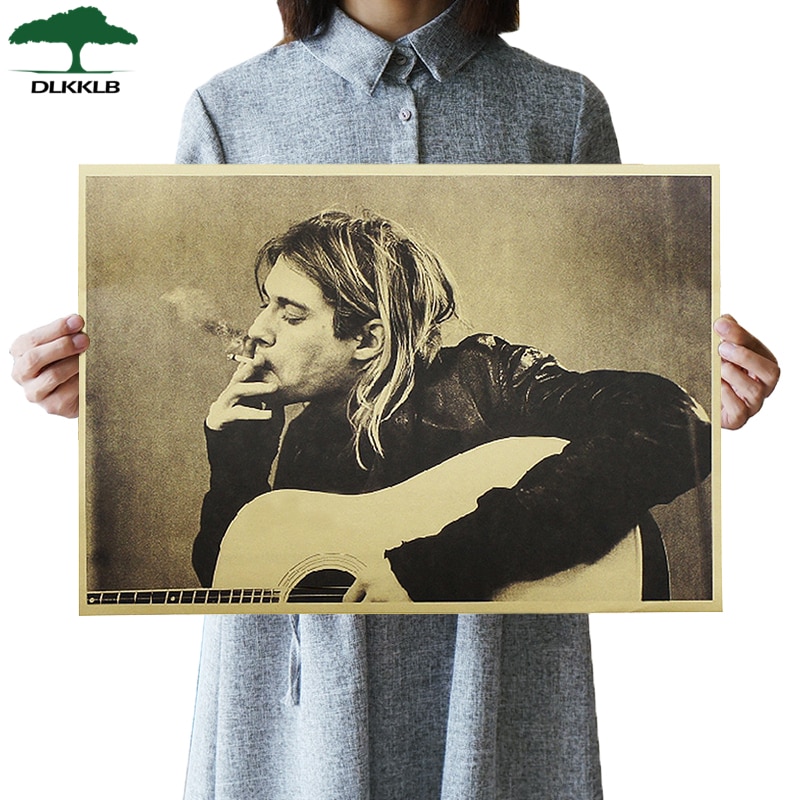 DLKKLB Kurt Cobain Nirvana Frontman Rock Poster Kraft Paper Cafe Bar Poster Wall Art Poster Wall Sticker Decorative Paintings